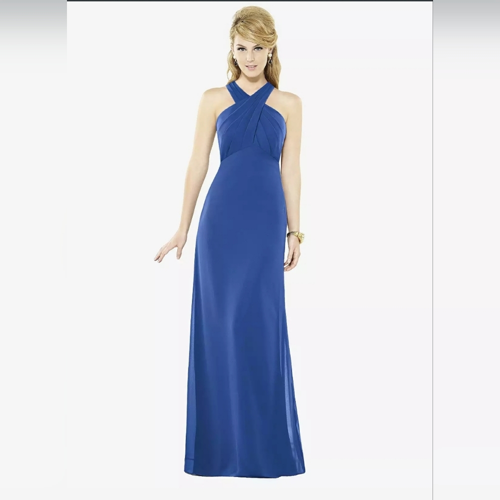 Blue Halter Formal Floor Length Dress